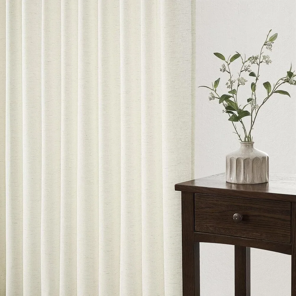 Pinch Pleated Curtains 40x90 Natural Cream Semi Sheer Linen Look 2 Panels